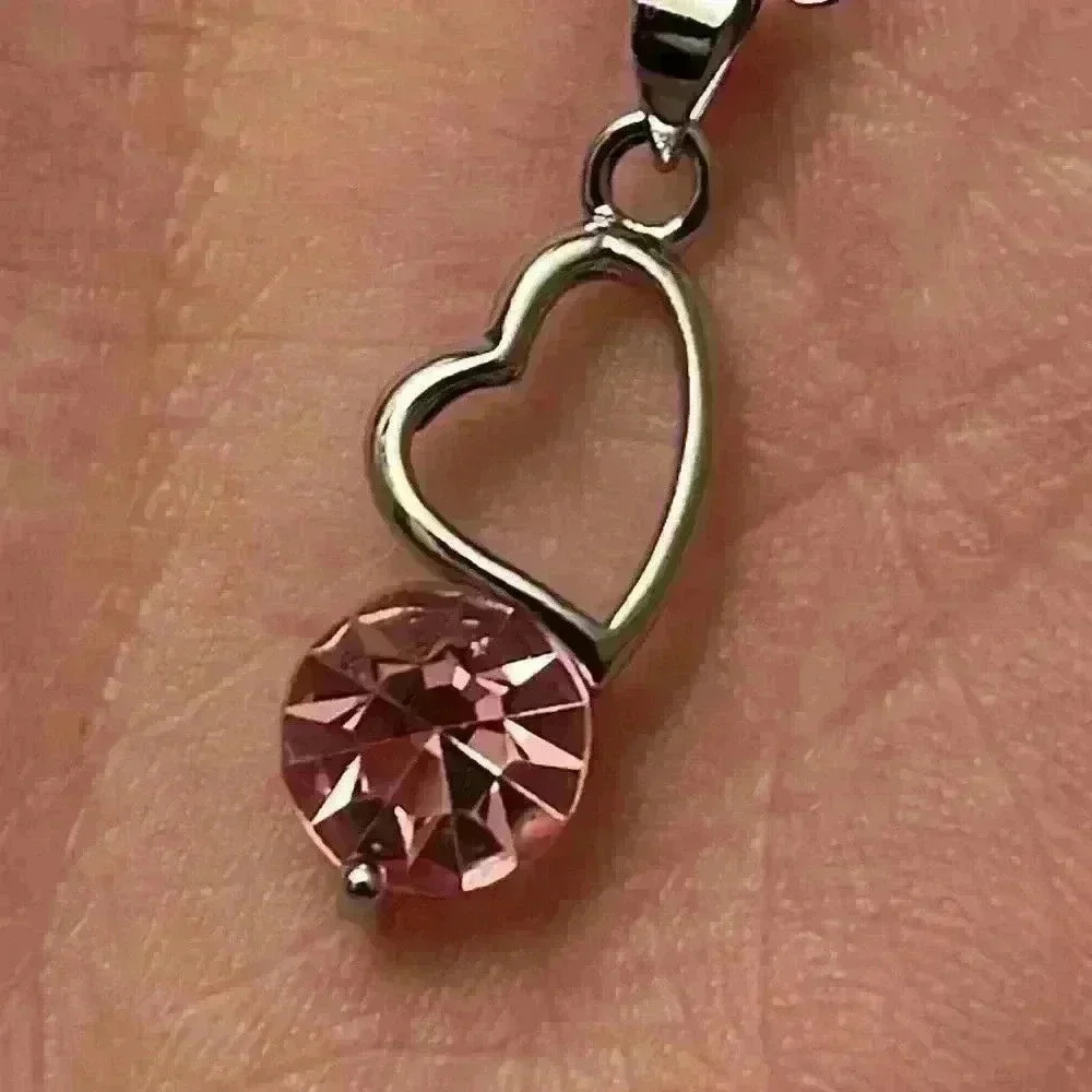 Pink Topaz Crystal Heart Style Pendant / Necklace J13 - Picture 4 of 5